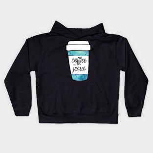 Coffee and Jesus Teal Mug Kids Hoodie